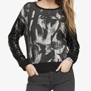Express Faux Leather Brush Strokes Sweatshirt Size Medium